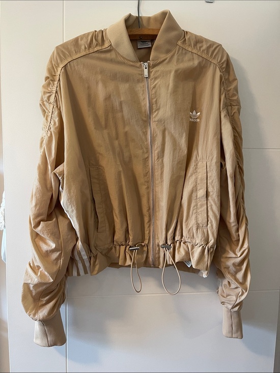 adidas Jackets & Blazers - adidas Taupe Drawstring Bomber Jacket